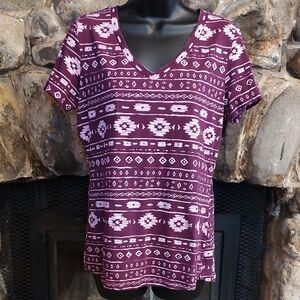 Field & Stream Women's Short Sleeve Top - Purple and White Pattern